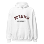 Unisex heather gray hoodie featuring Norwich University logo printed across the front chest
