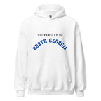 Unisex heather gray hoodie featuring University of North Georgia logo printed across the front chest