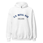Unisex heather gray hoodie featuring US Naval War College logo printed across the front chest
