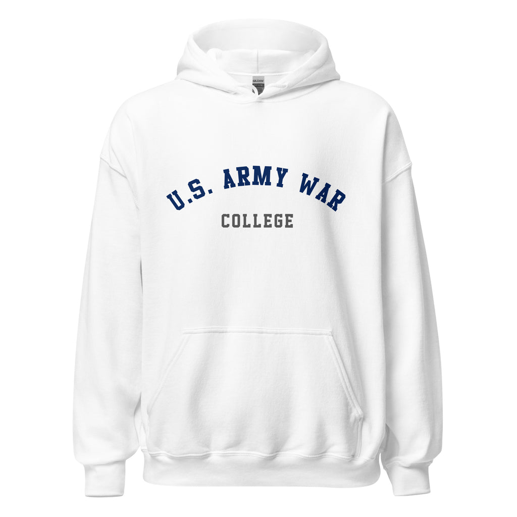 Unisex heather gray hoodie featuring US Army War College logo printed across the front chest