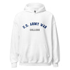 Unisex heather gray hoodie featuring US Army War College logo printed across the front chest
