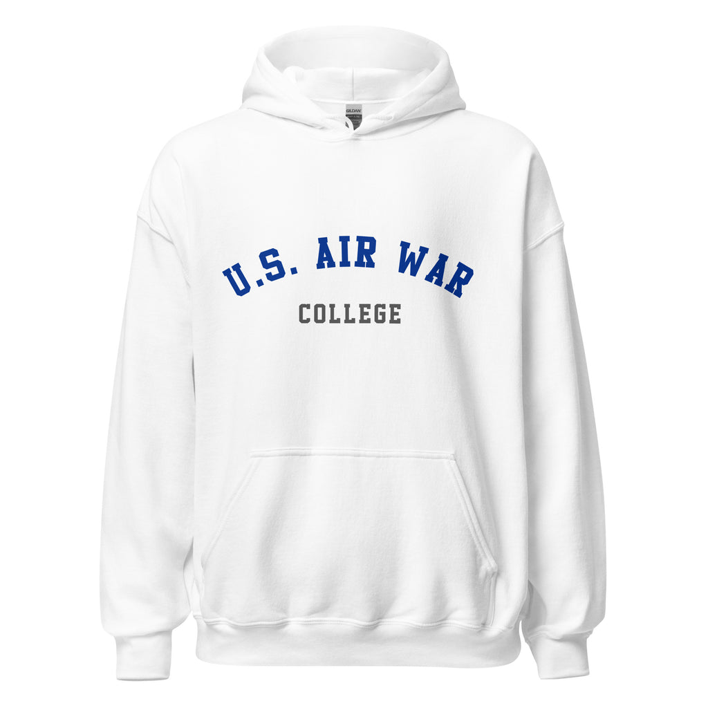 Unisex heather gray hoodie featuring US Air War College logo printed across the front chest