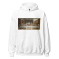 Unisex black hoodie featuring Leonardo da Vinci painting "The Last Supper" printed across the front