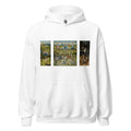 Unisex black hoodie featuring Hieronymus Bosch painting "Garden of Earthly Delights" printed across the front
