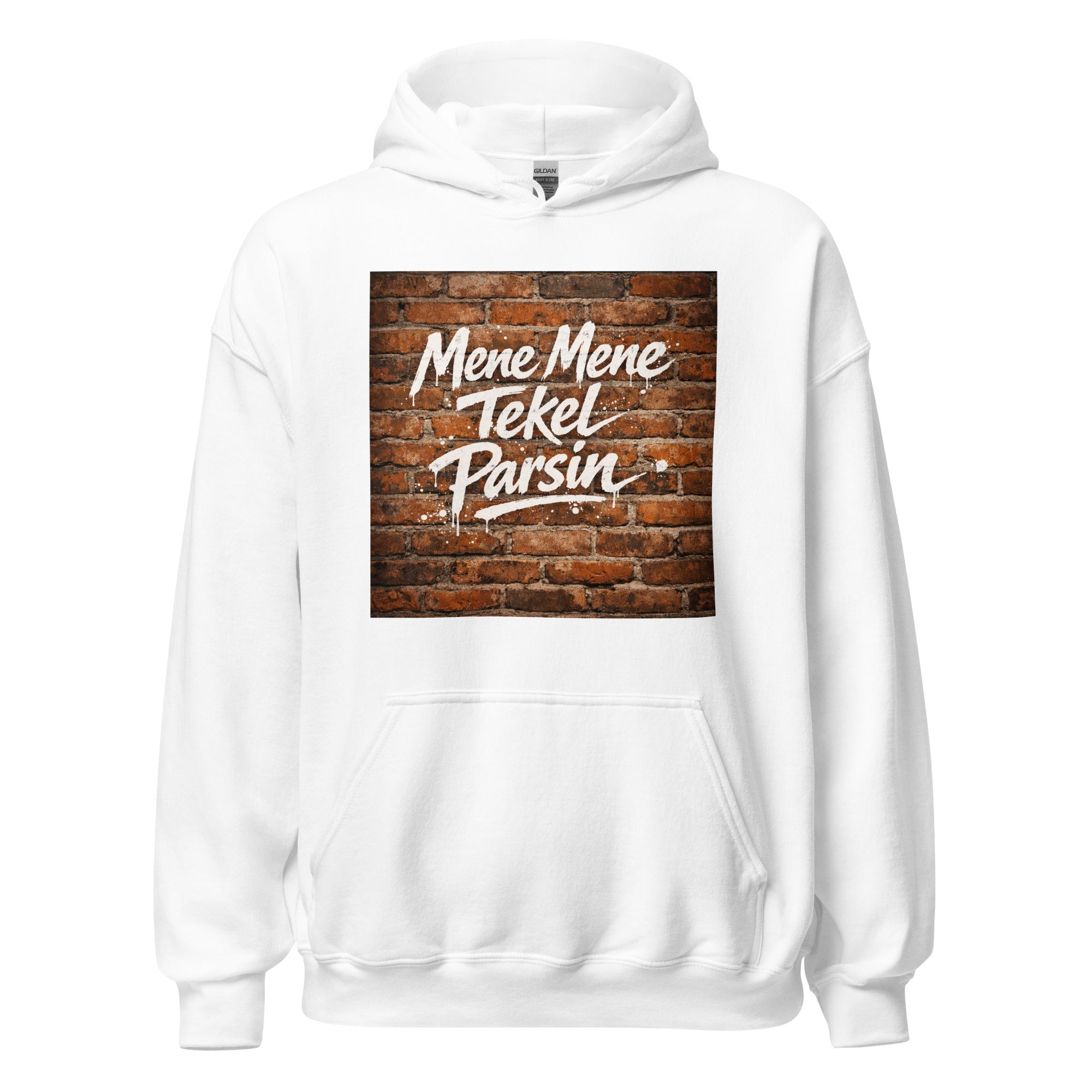 Unisex black hoodie featuring vintage Writing on the Wall poster artwork printed across the front