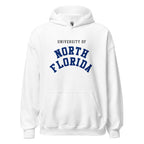 University of North Florida Unisex Hoodie, shown in White, front view, sizes S–5XL
