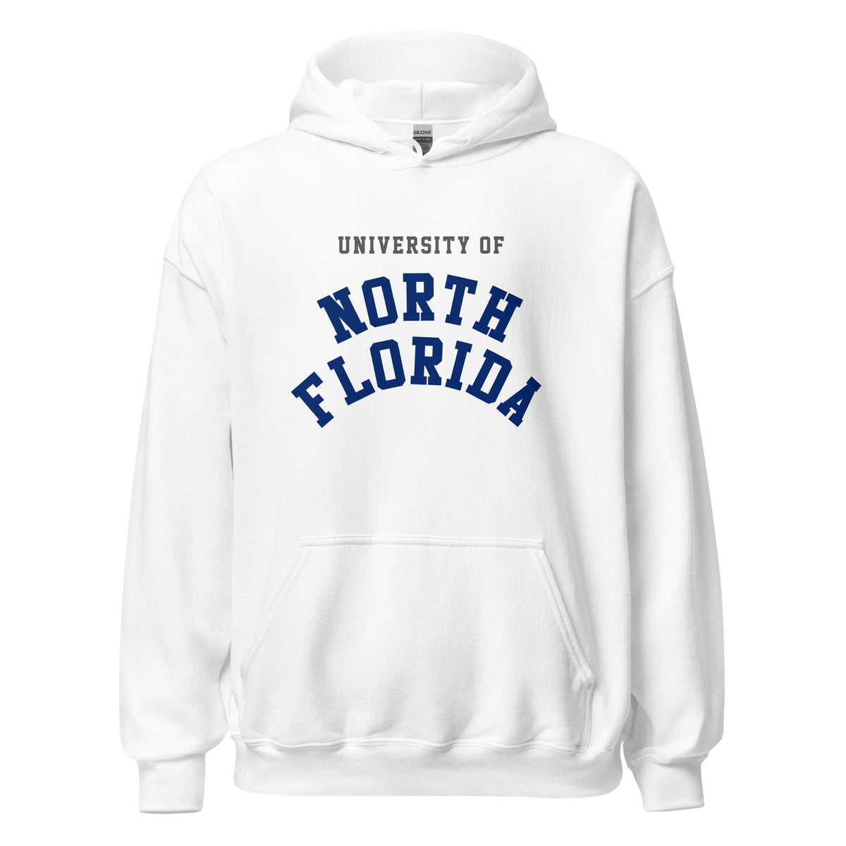 University of North Florida Unisex Hoodie, shown in White, front view, sizes S–5XL