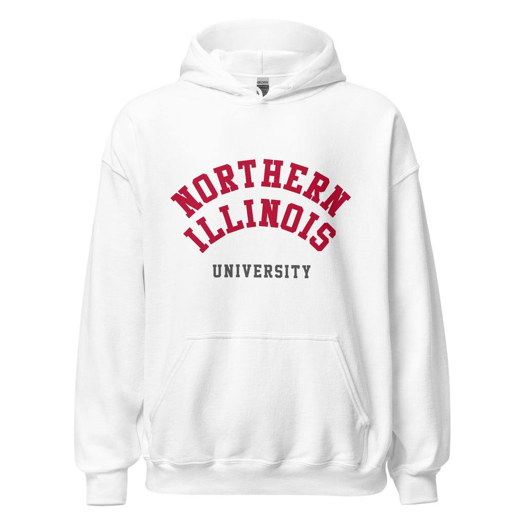 Northern Illinois University Unisex Hoodie, shown in White, front view, sizes S–5XL