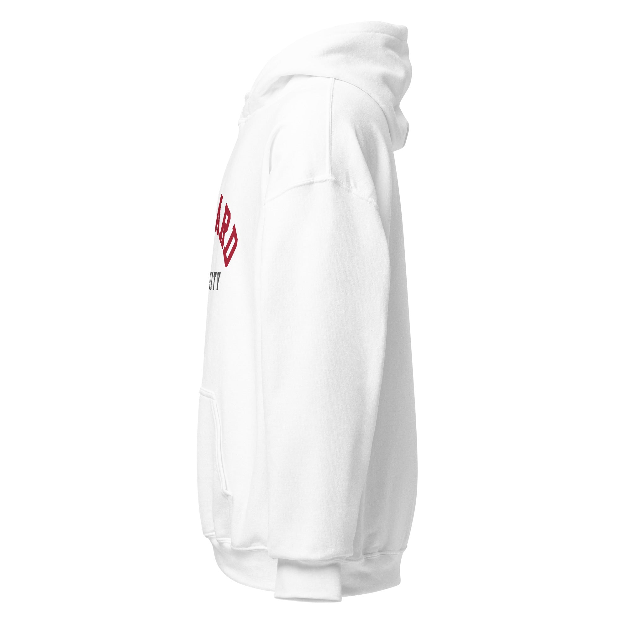 Unisex hoodie featuring Harvard University name and branding in crimson and white