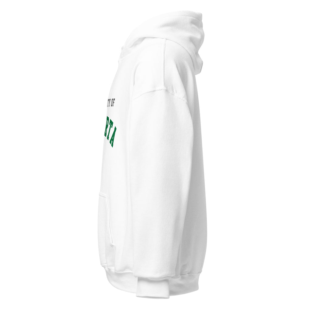 Unisex hoodie featuring University of Alberta name and branding in green and gold