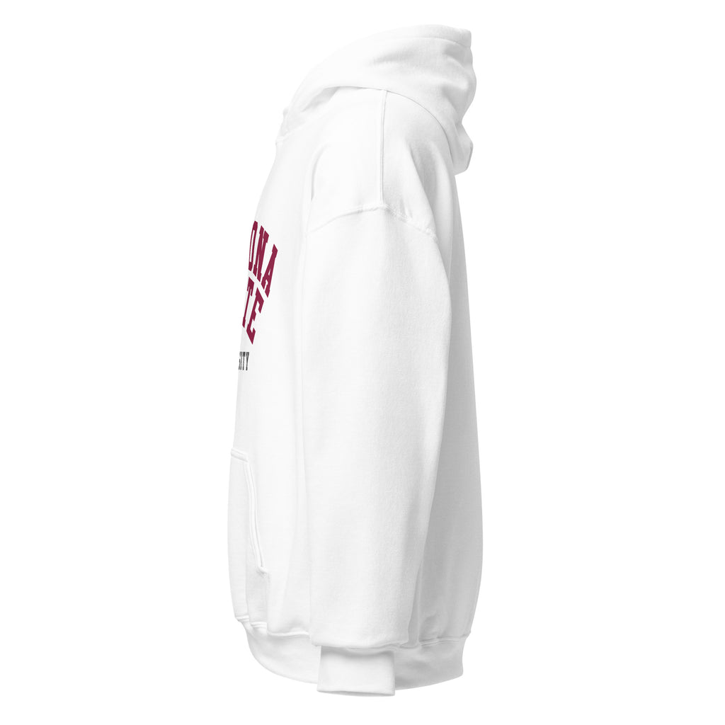 Unisex hoodie featuring Arizona State University name and branding in maroon and gold