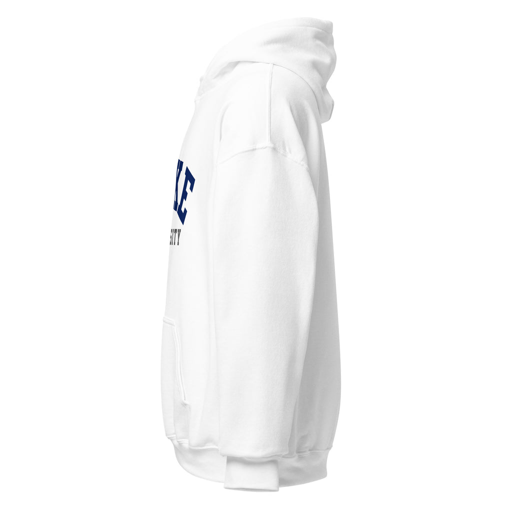 Unisex hoodie featuring Duke University name and branding in royal blue and white
