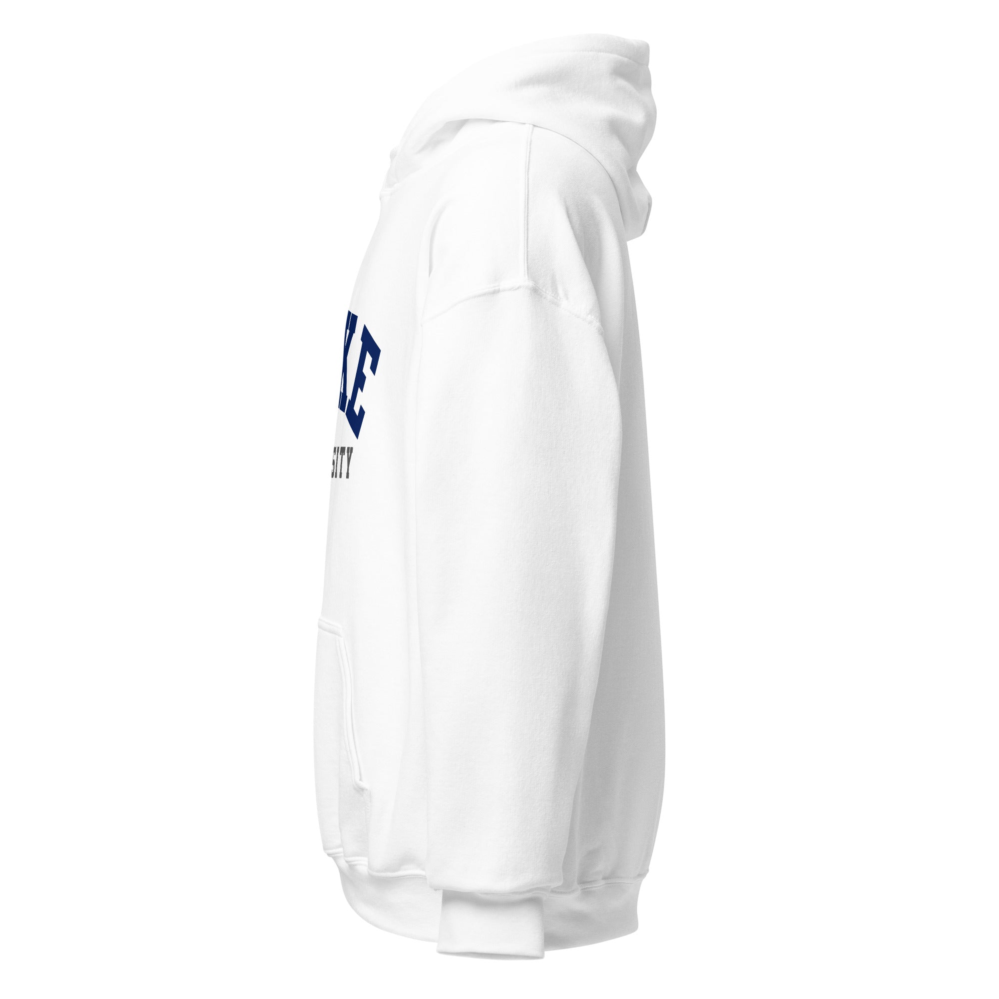 Unisex hoodie featuring Duke University name and branding in royal blue and white