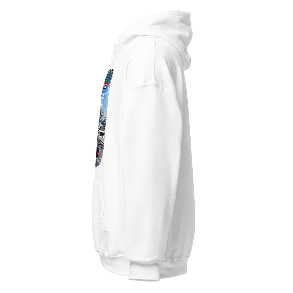 Unisex heather gray hoodie featuring Monaco Grand Prix event graphic printed across the front chest